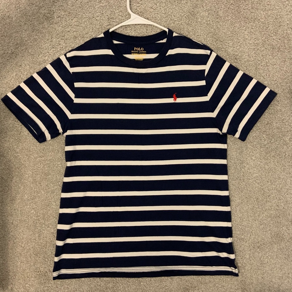 Navy and White Striped Polo Tee